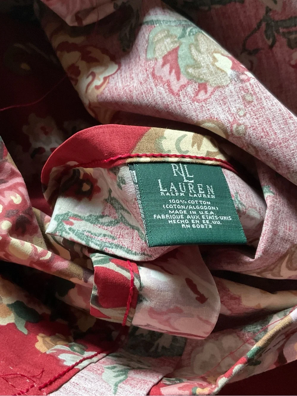 Ralph Lauren Danielle Marseilles Queen Flat Sheet Ruffle Red Floral -Vintage,NEW